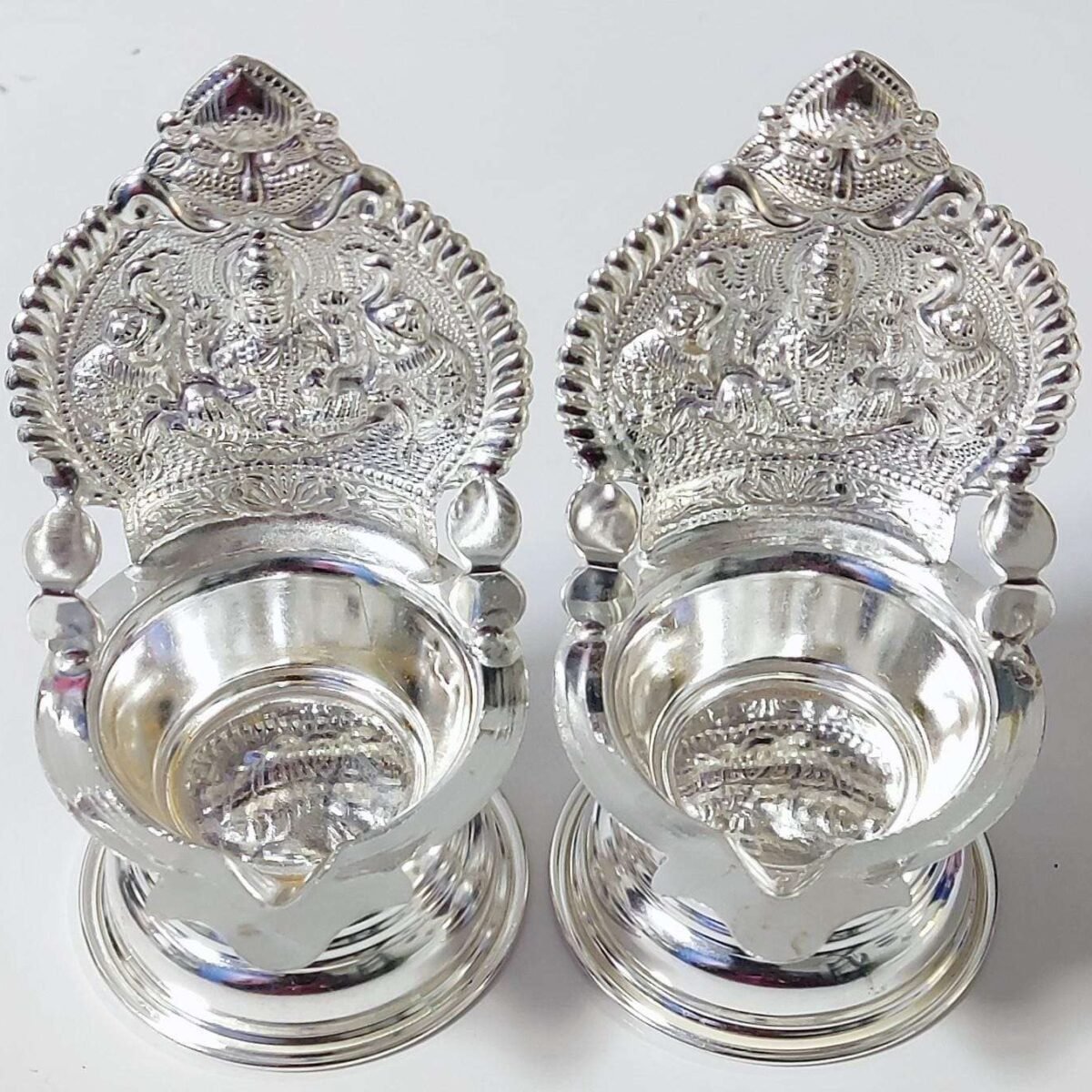 Elegant Silver Double Lakshmi Deepa for Spiritual Illumination