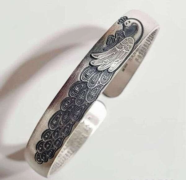 Exquisite Peacock Engraved Half Silver Kada