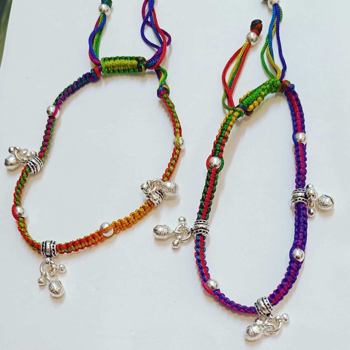 Elegant Multi-Color Nazar Payal in 925 Silver