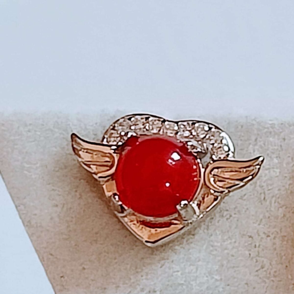 Exquisite Red Stone Heart-Shaped Sterling Silver Tops