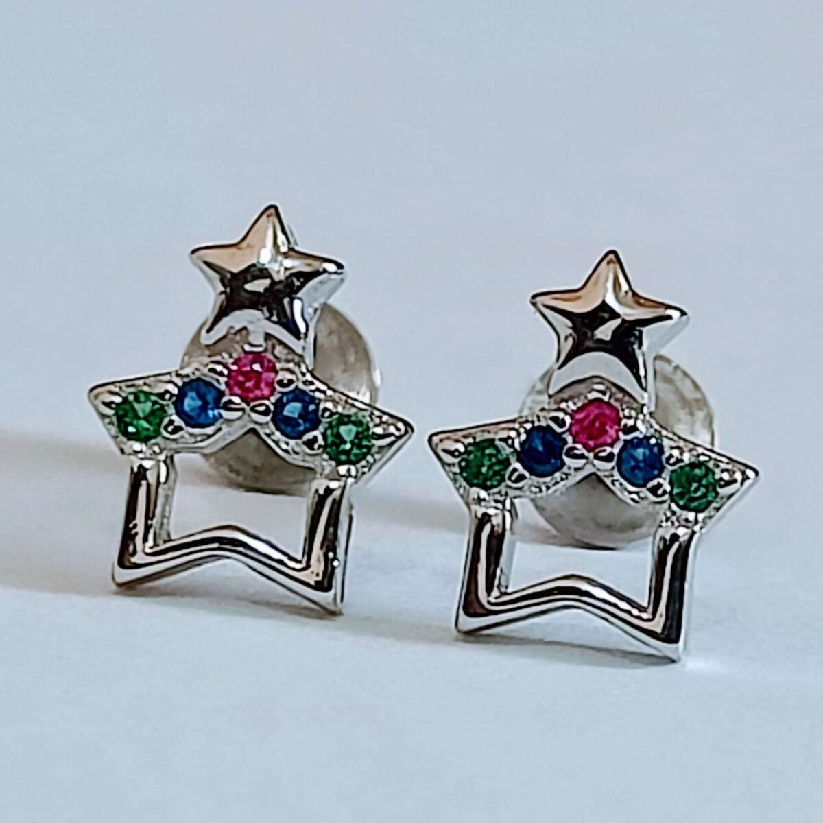 Illuminating Elegance: Sterling Silver Multi-Color Stone Studs