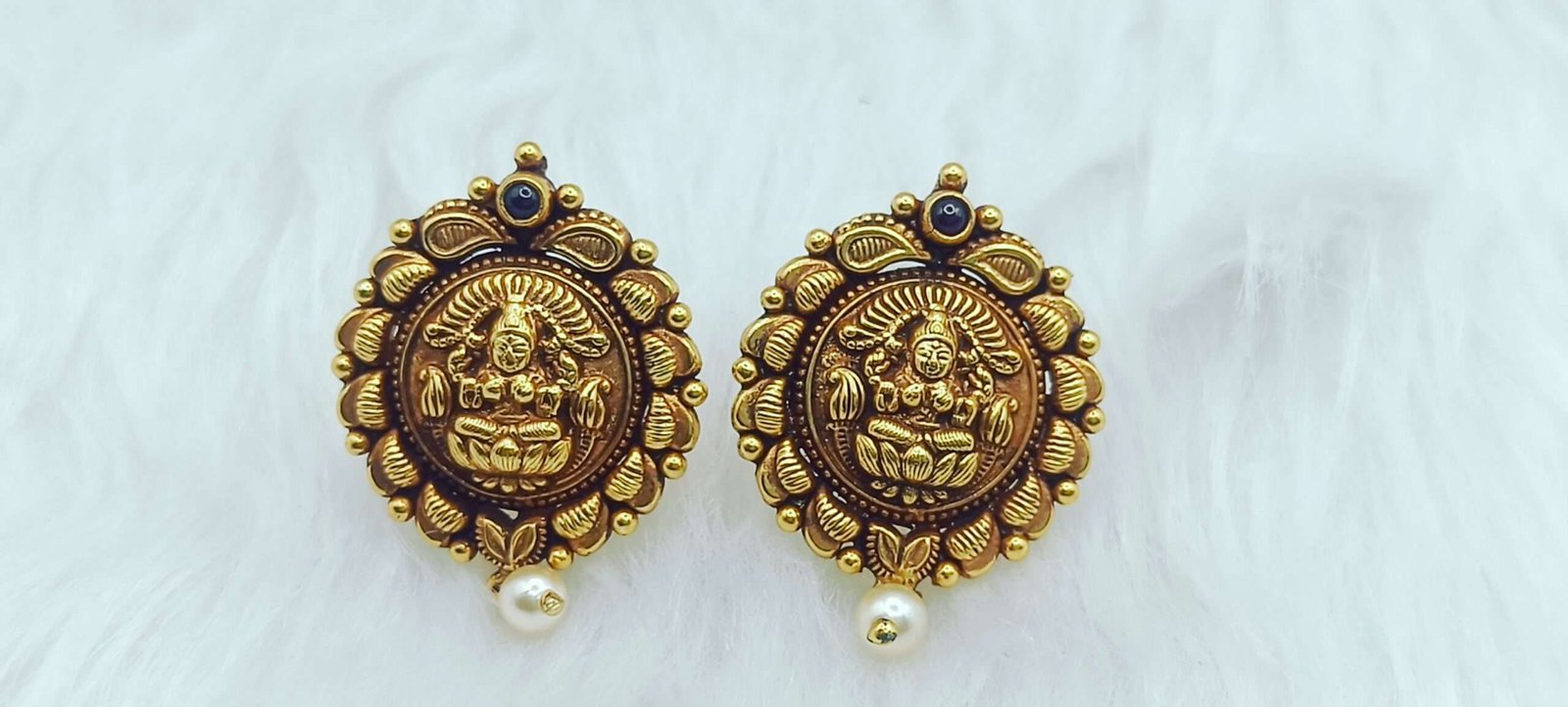 Elegant Sterling Silver Gold Plated Lakshmi Tops with Pearl