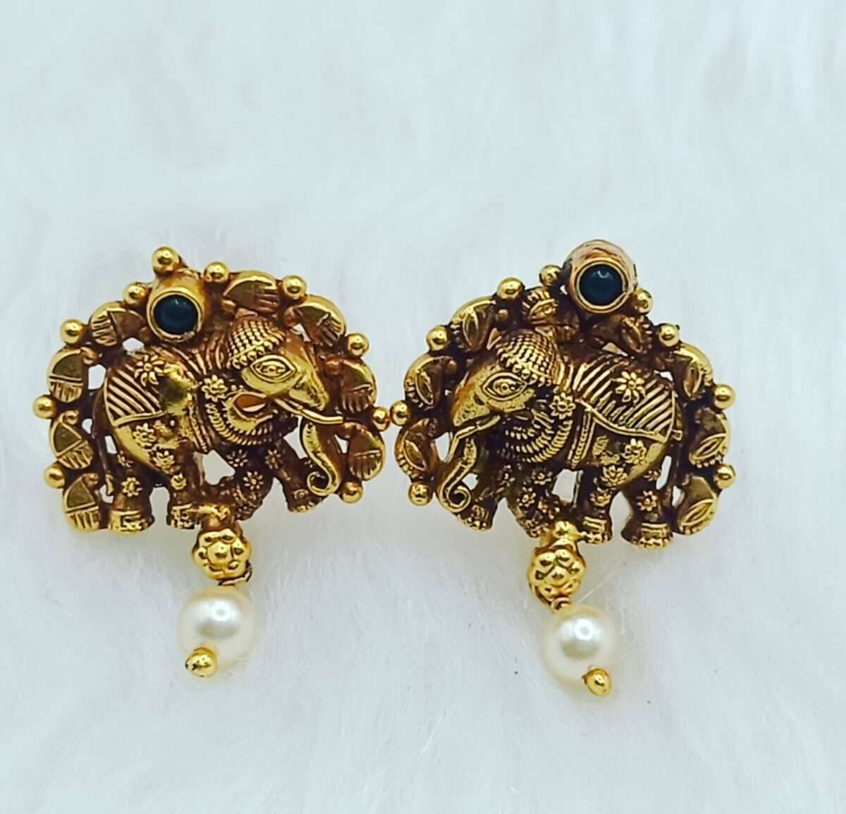 Elegant Sterling Silver Elephant Shape Earrings with Pearl Tops