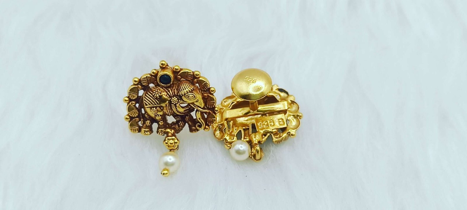 Elegant Sterling Silver Elephant Shape Earrings with Pearl Tops - Image 3