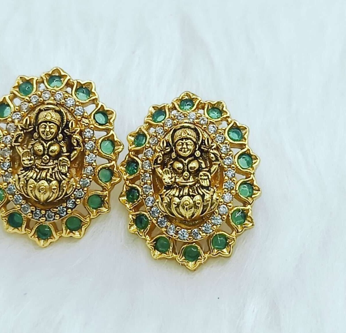 Elegant Gold Plated Sterling Silver Mahalakshmi Casting Stone Tops