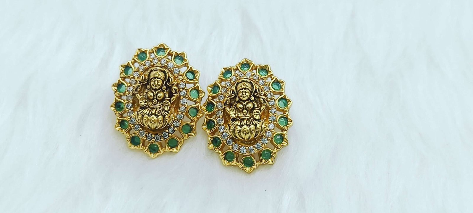 Elegant Gold Plated Sterling Silver Mahalakshmi Casting Stone Tops
