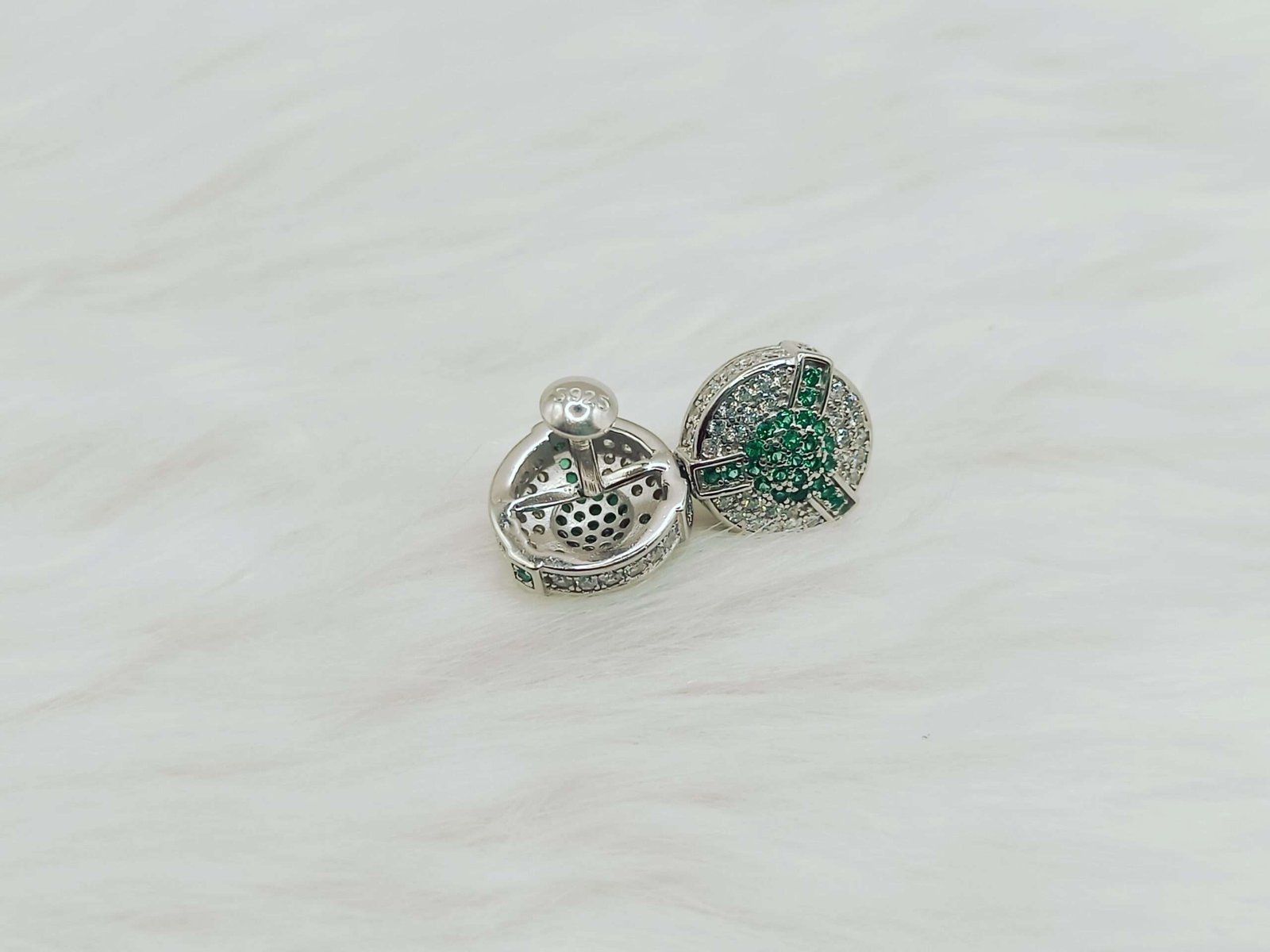 Elegant Sterling Silver Jewelry with White and Green Stone Tops - Image 2