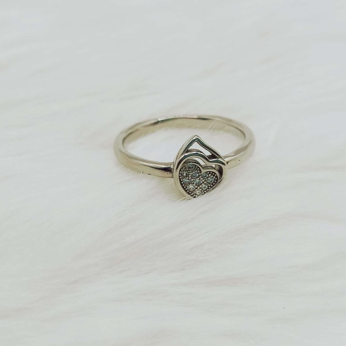Elegant Double Heart Shape White Stone Ring