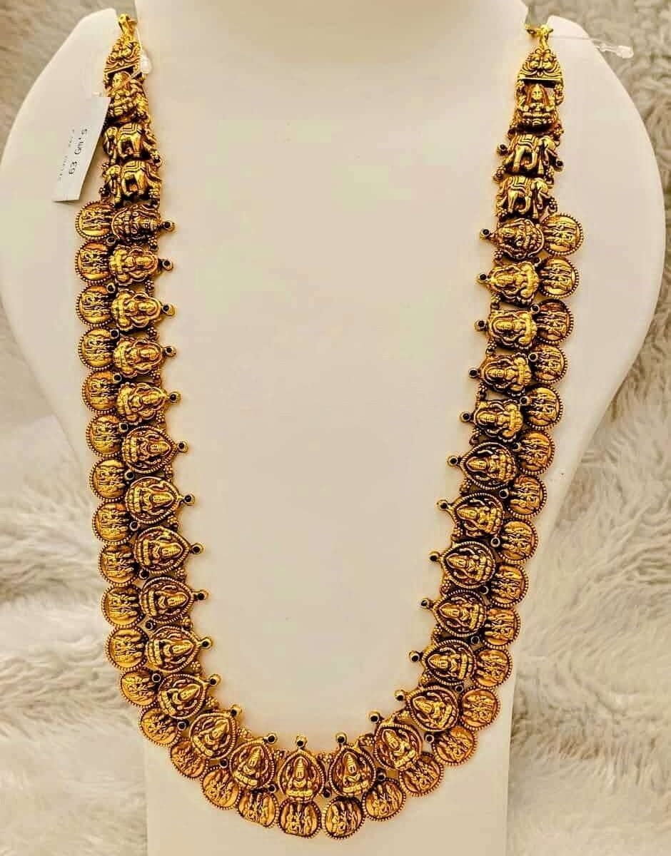 Elegance Redefined: 92.5 Silver Lakshmi Kasa Haram Gold Plated Haram