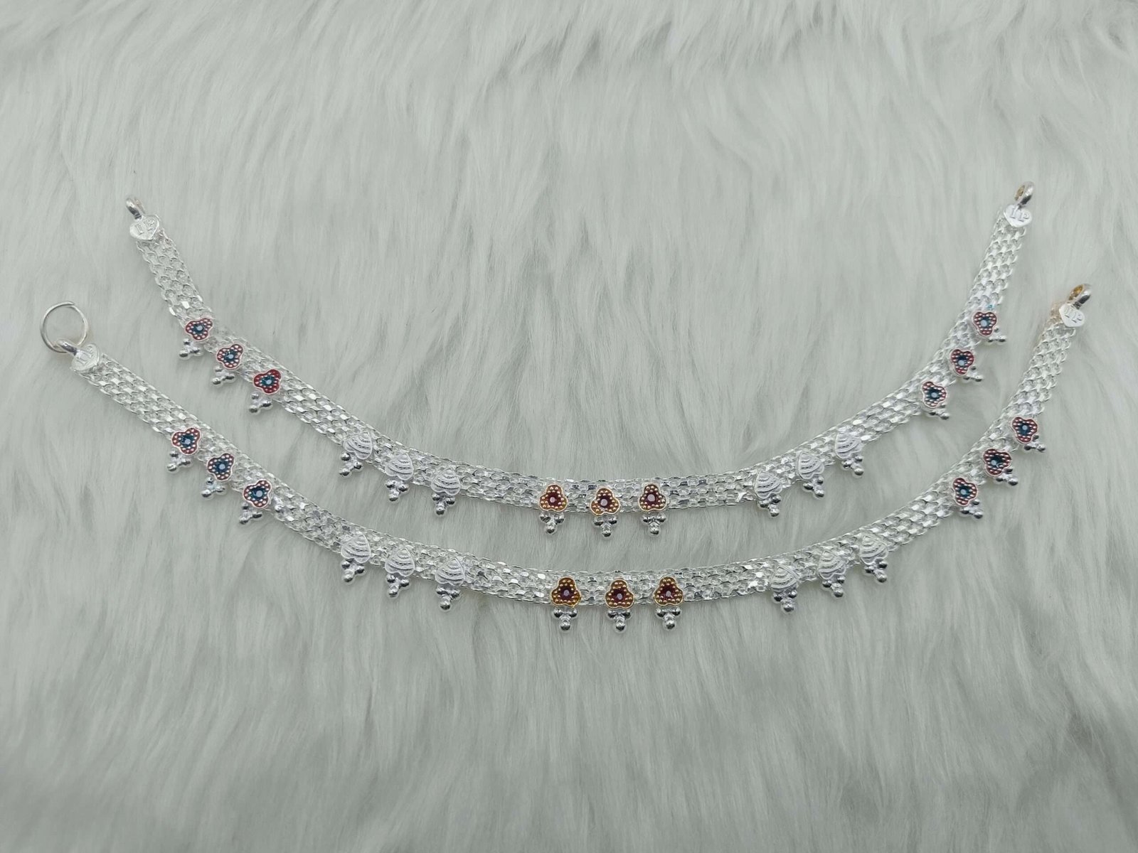 Elegant Silver Payal for Women with Meena Work