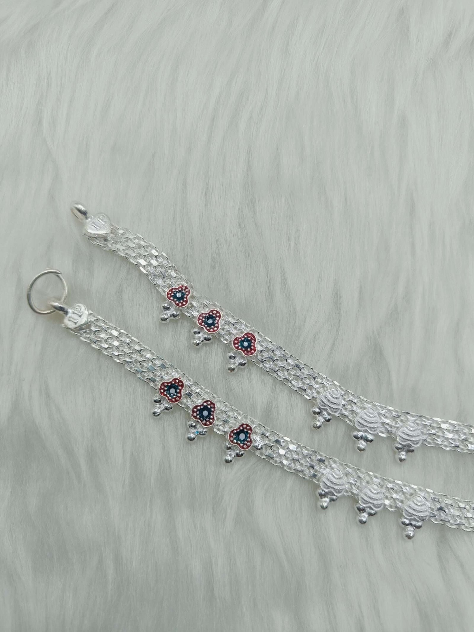 Elegant Silver Payal for Women with Meena Work - Image 2