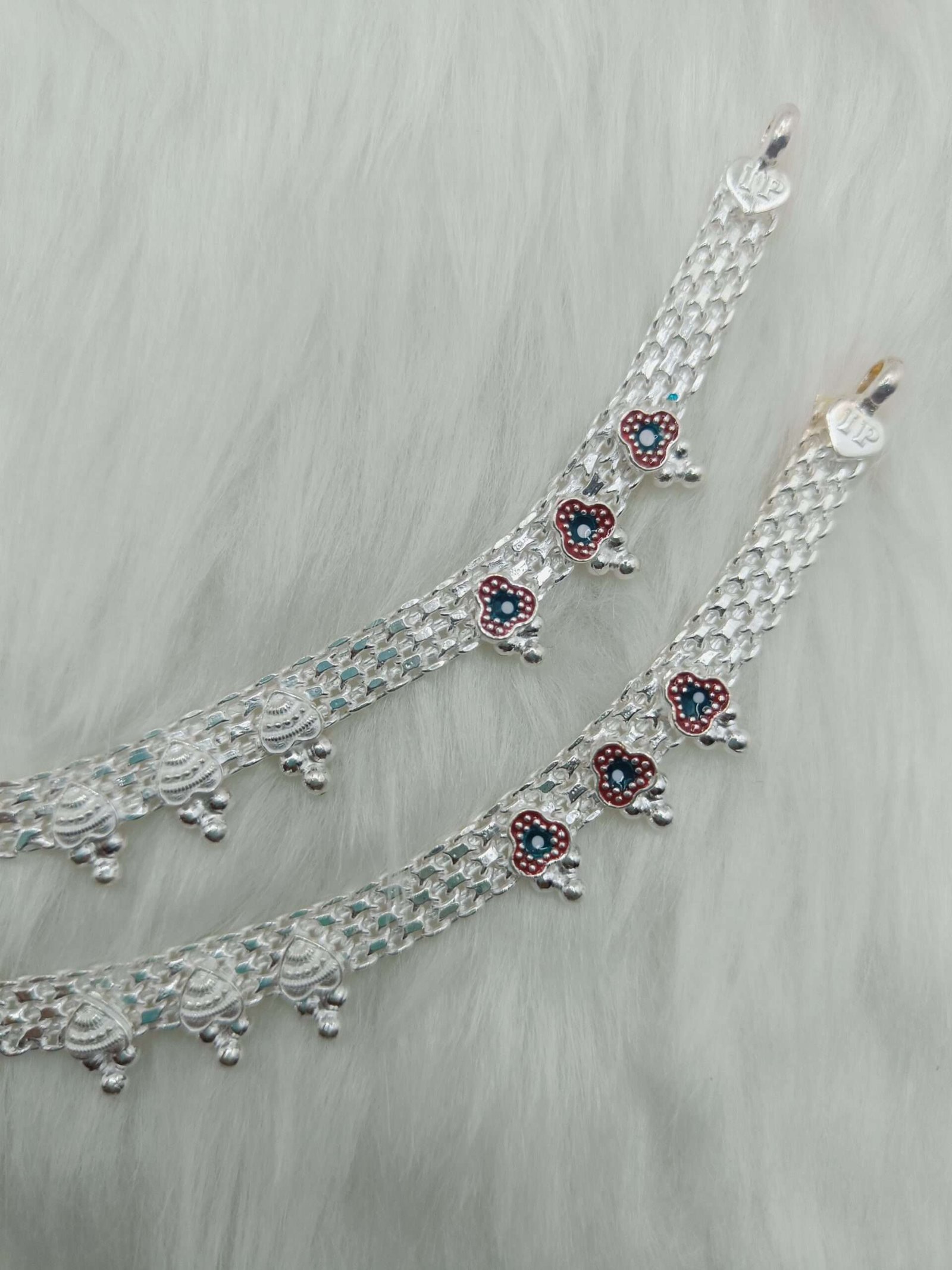 Elegant Silver Payal for Women with Meena Work - Image 3