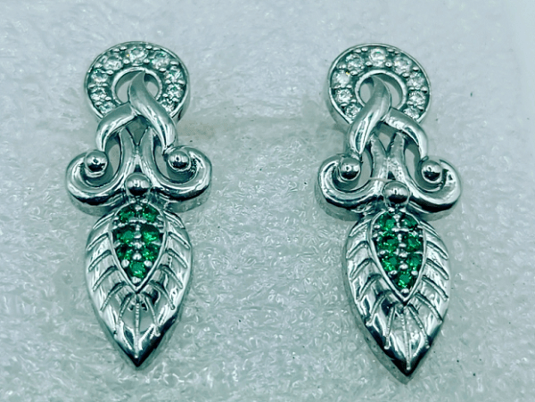925 Silver Green white stone tops