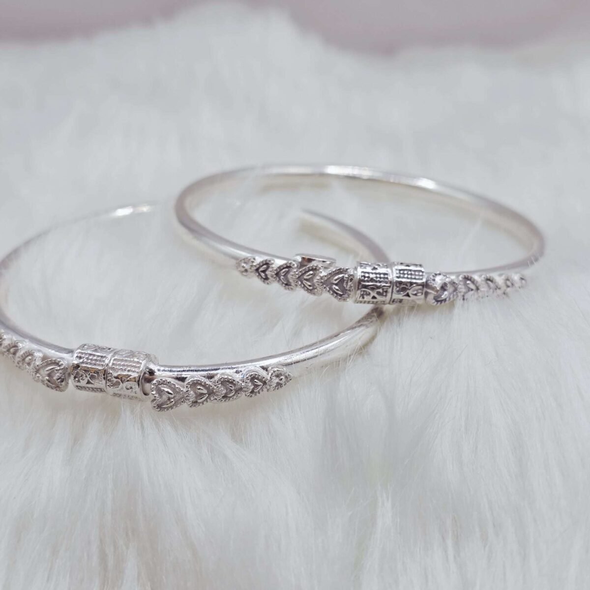 Heart Shape Silver Bangles