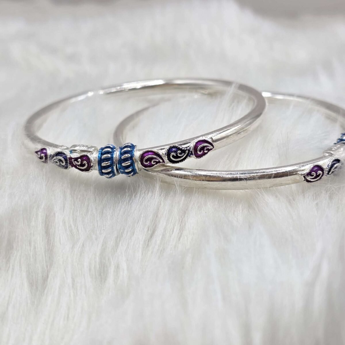 Elegant Silver Bangle with Meena Work