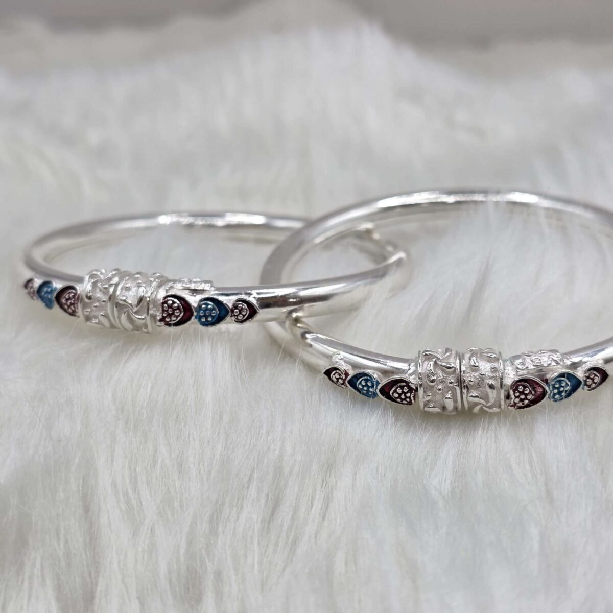 Elegant Designer Silver Meena Work Bangles