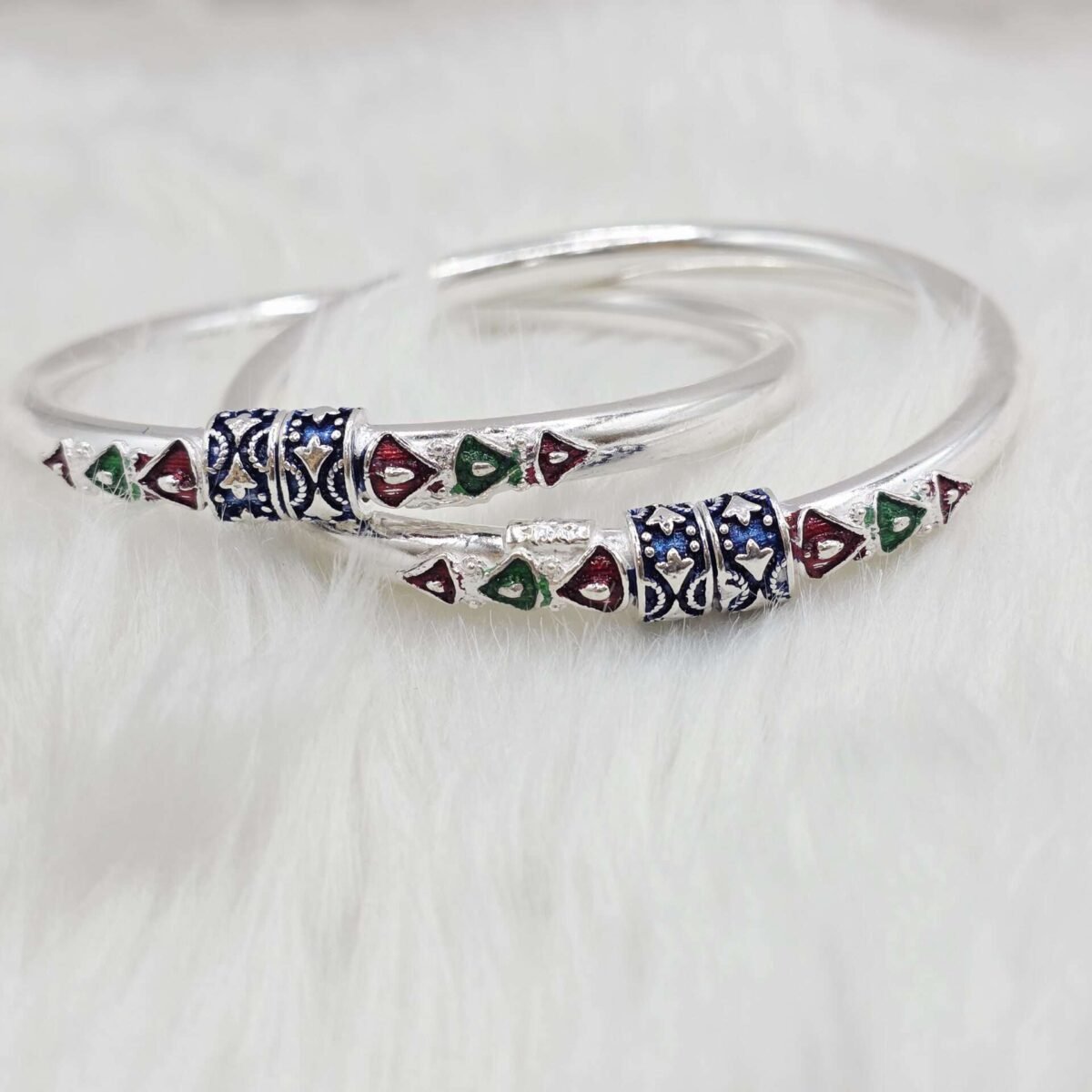 Elegant Silver Designer Meenakari Bangles