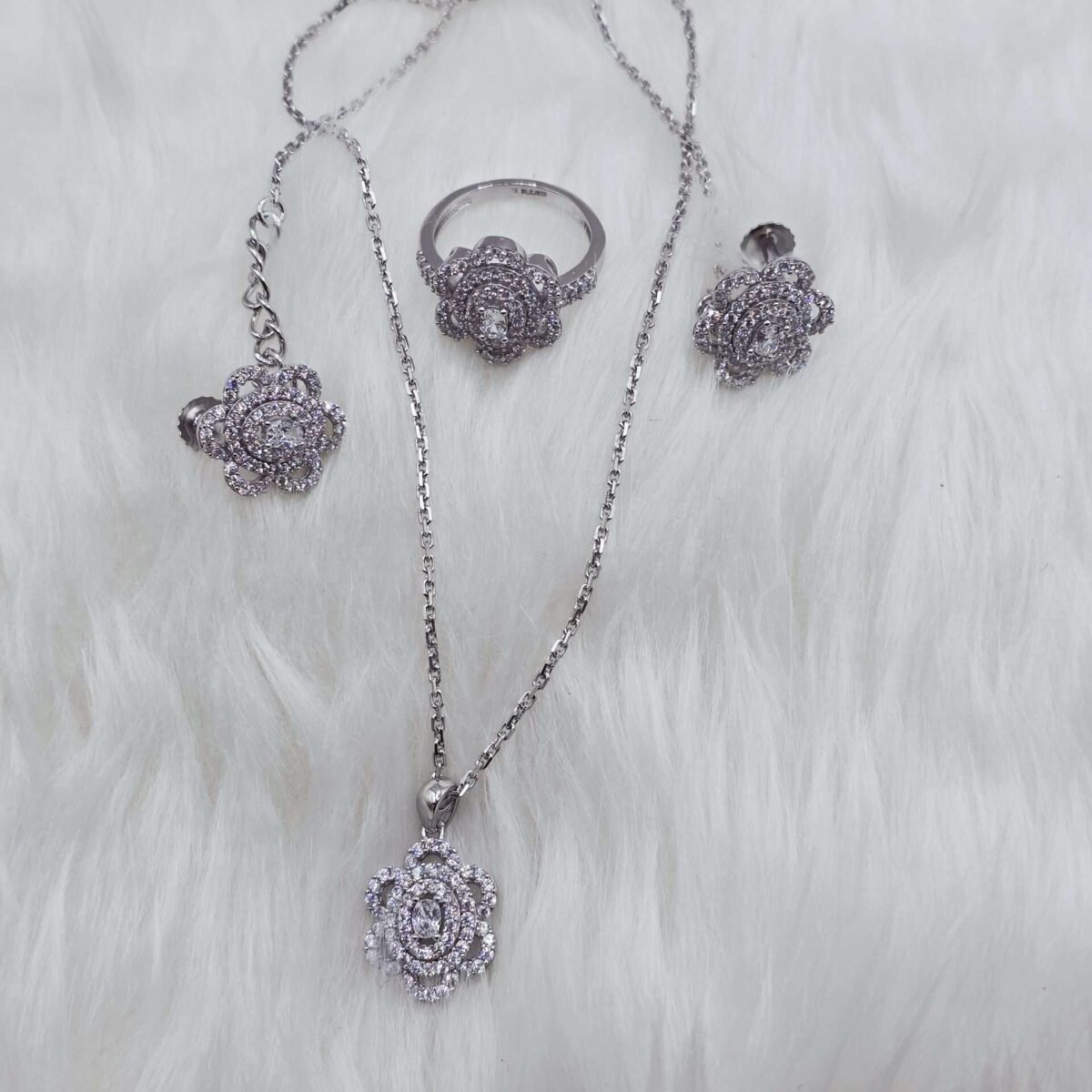 Elegant 92.5 Silver Pendant & Earrings Set