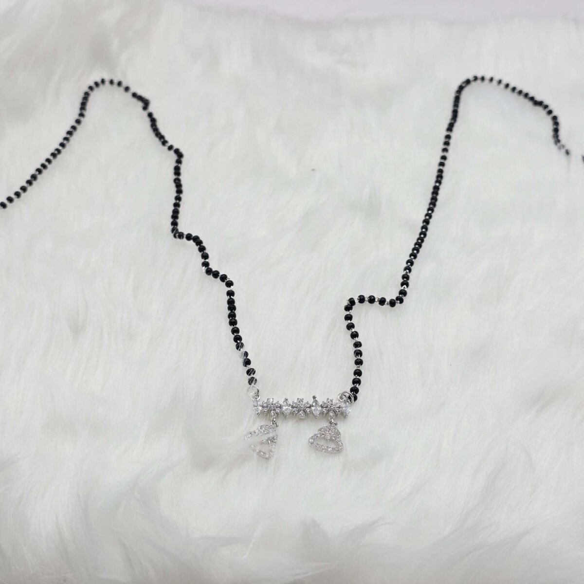 92.5 Silver Mangalsutra with White Stone Pendants