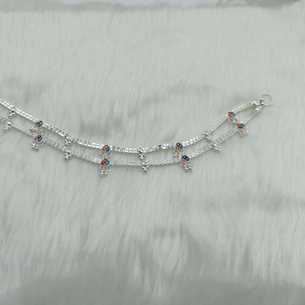 Silver Fancy Boxchain Payal with Meenakri Work