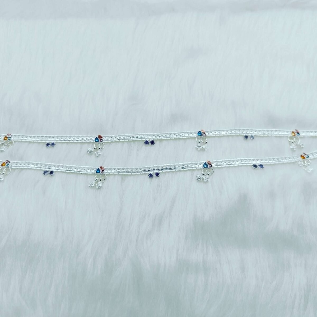 Silver Fancy Payal with Meena Work