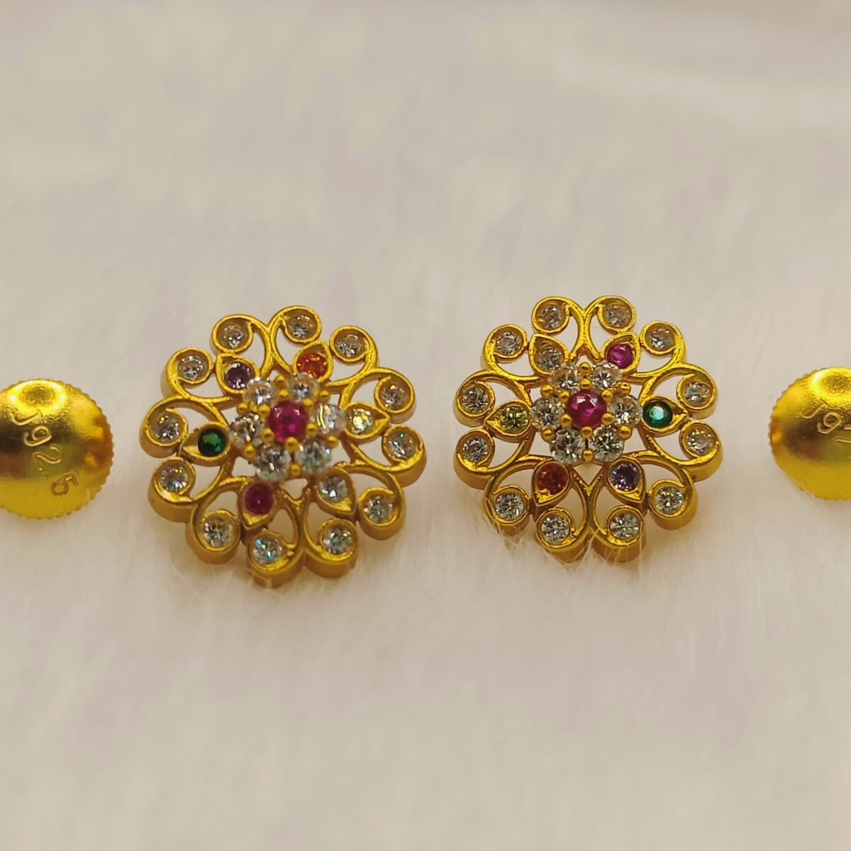 925 Silver Gold Coated Multi-Color Stone Tops