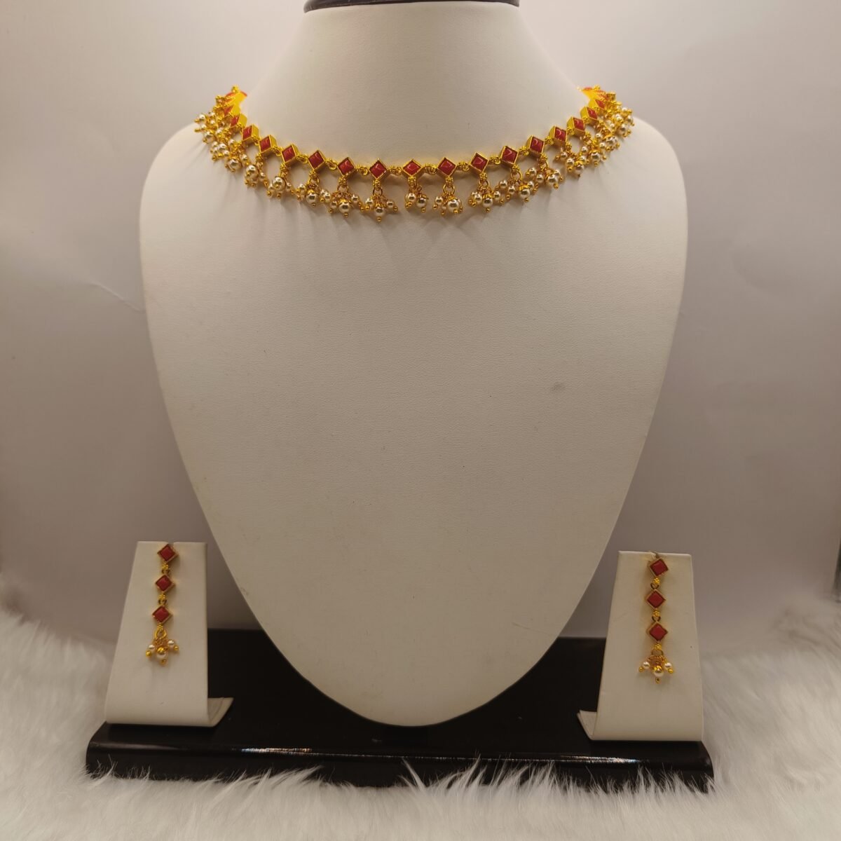 925 Silver Moonga Stone Necklace and Earrings Set