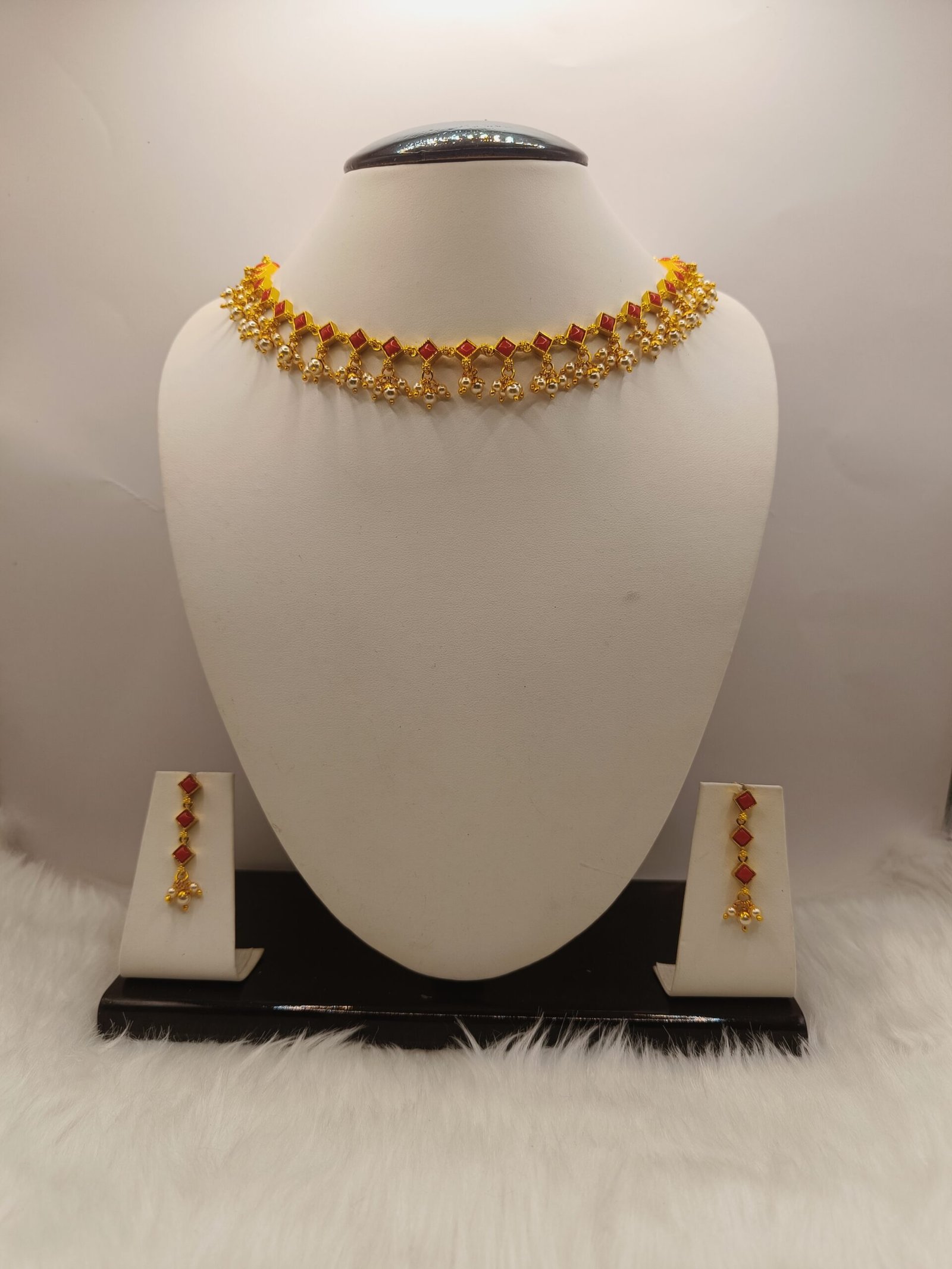 925 Silver Moonga Stone Necklace and Earrings Set