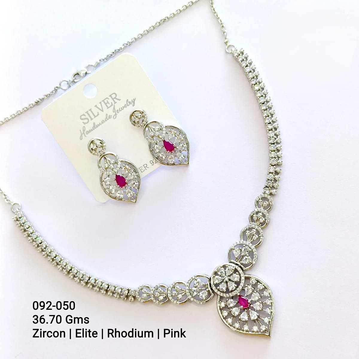 925 Silver Zircon Necklace & Tops Set