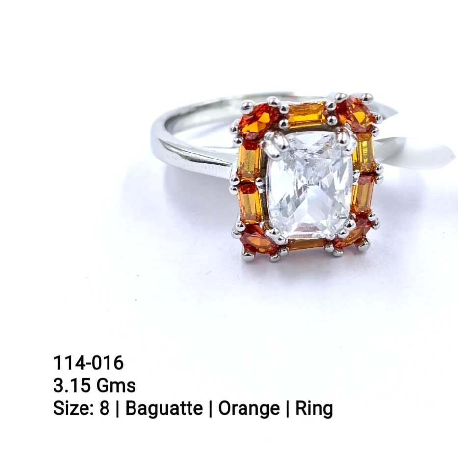 925 Silver Baguette Orange Stone Ring