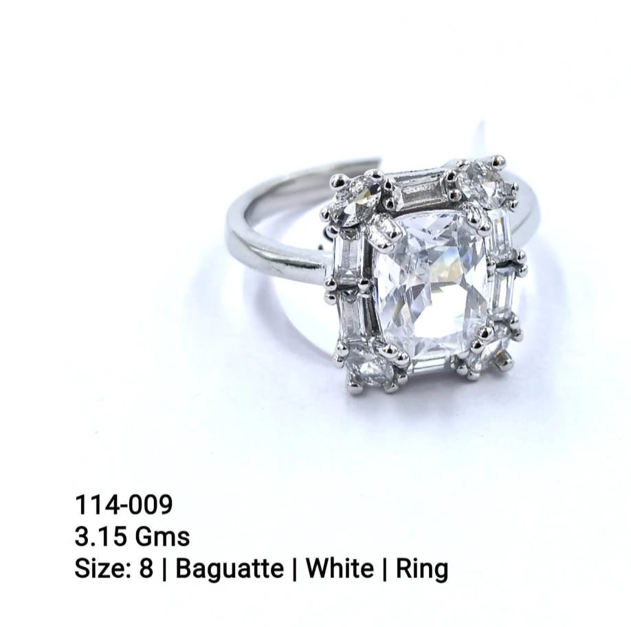 925 Silver Baguette White Stone Ring