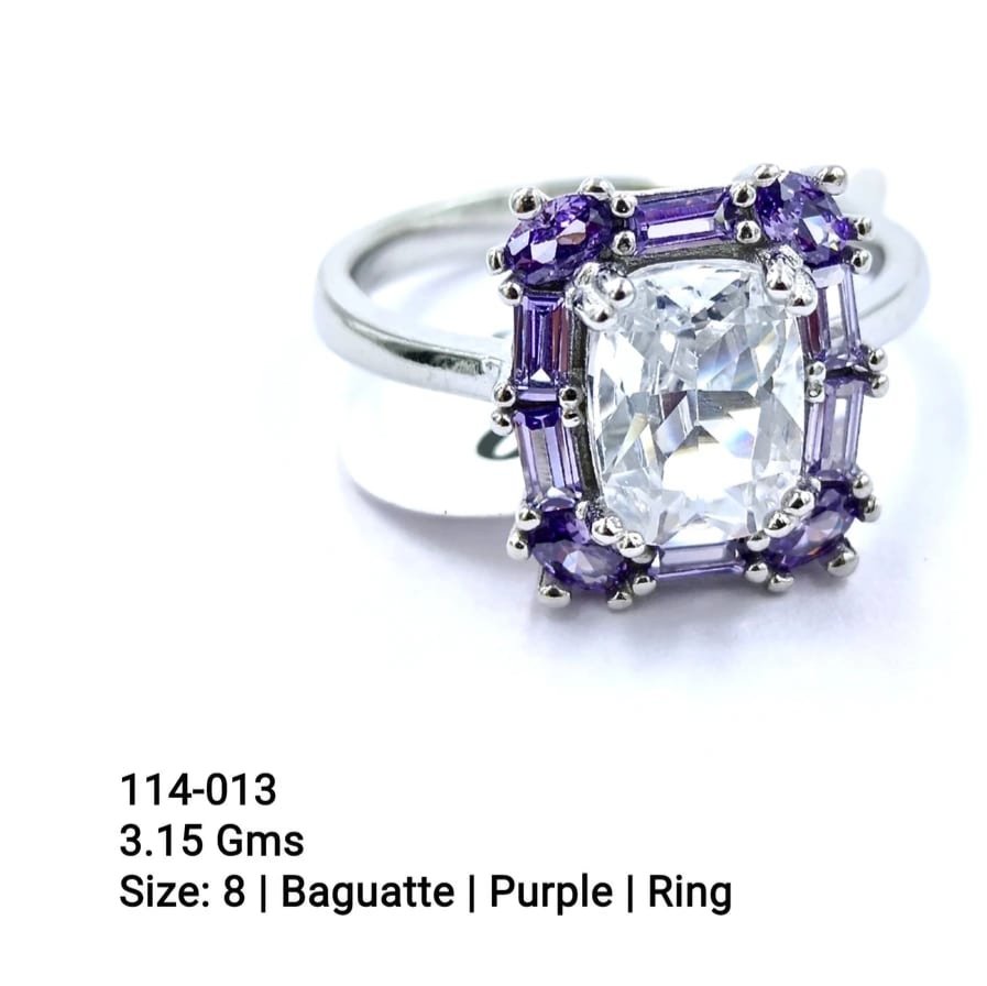 925 Silver Baguette Purple Ring