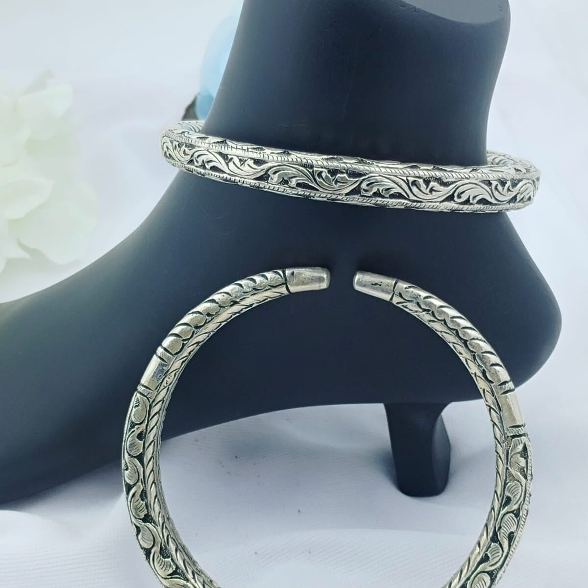 925 Silver Oxidized Anklet Kada