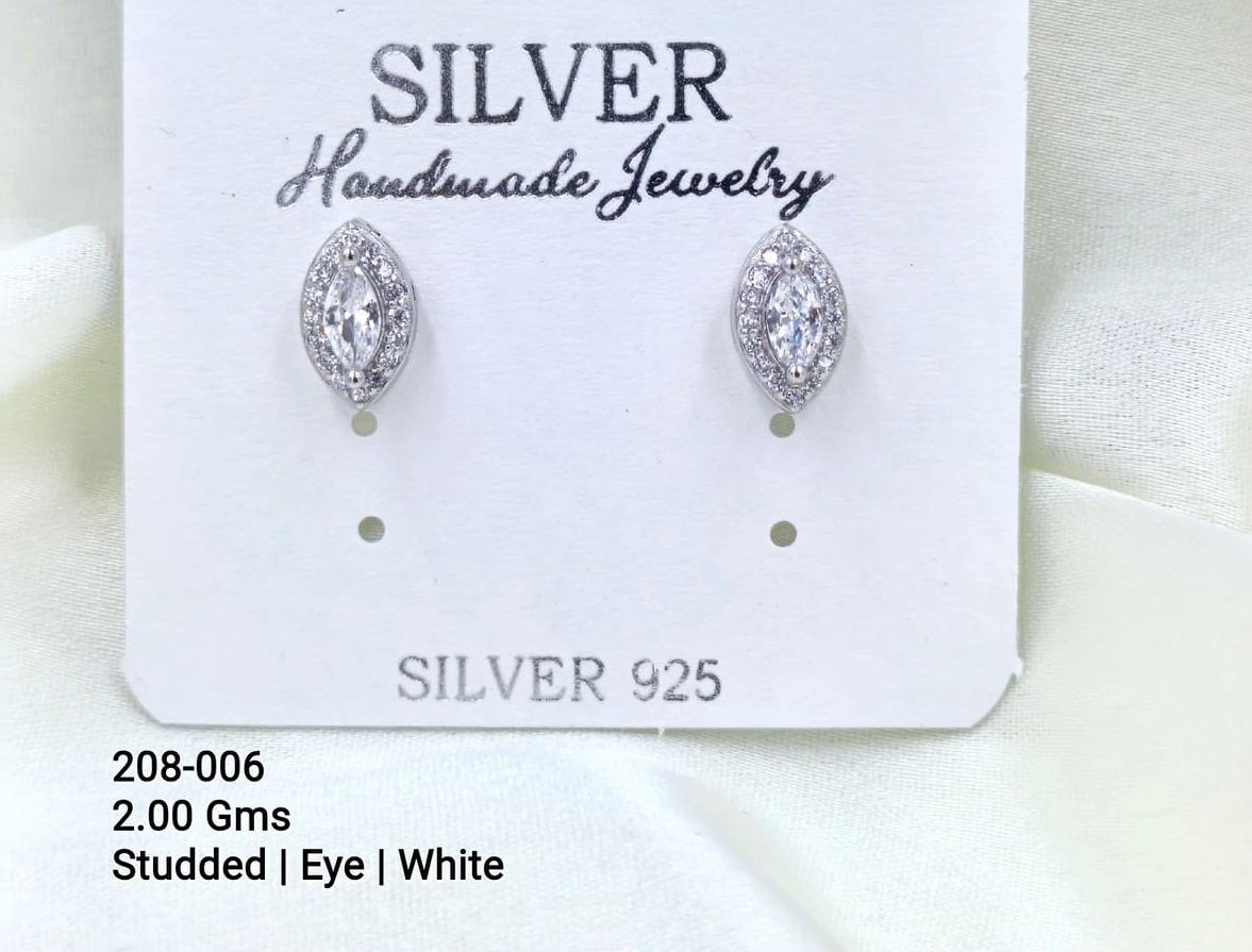 Sterling Silver Eye-Shaped White Stud