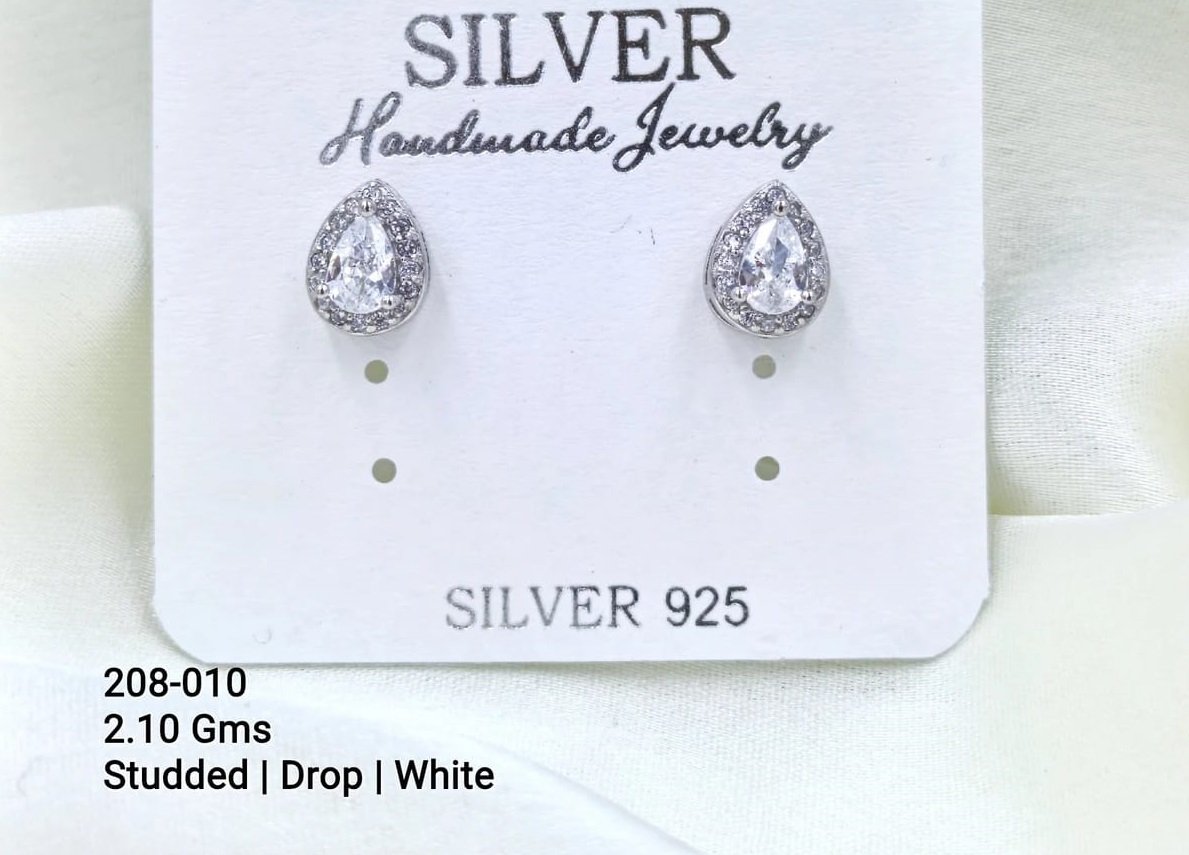 Sterling Silver Drop White Stud