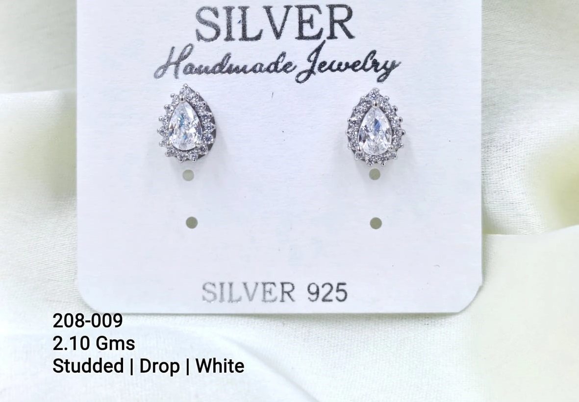 Sterling Silver Drop White Stud