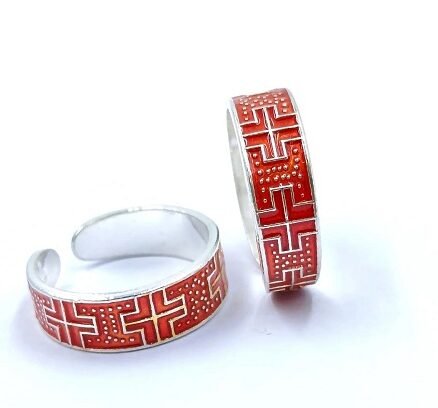 925 Sterling Silver Red Enamel Toe Rings
