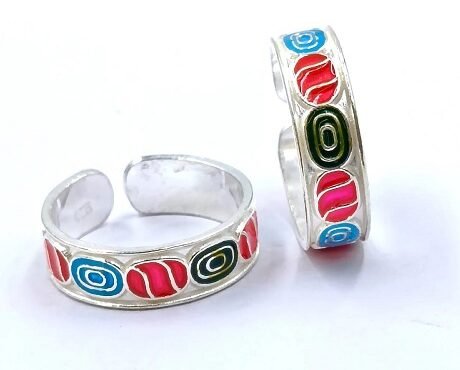 925 Sterling Silver Multicolor Enamel Toe Rings