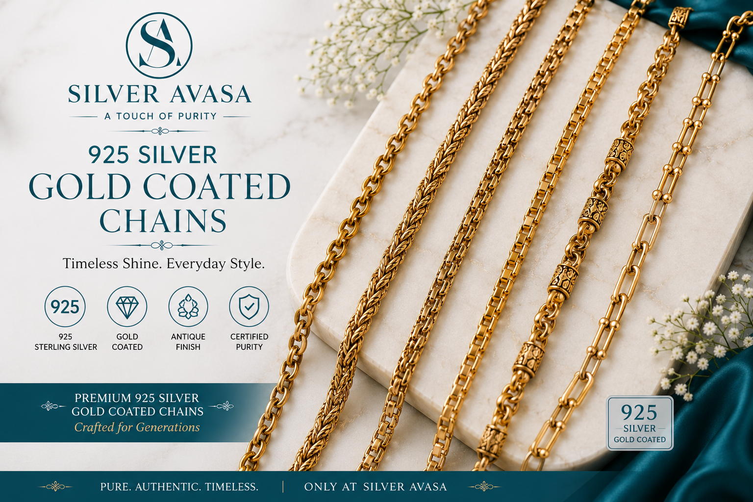 925 Silver Gold Coated Chains